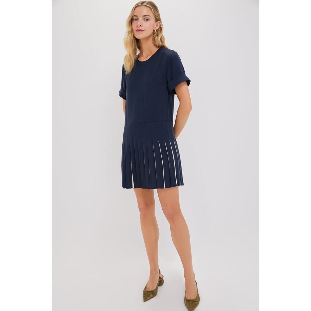 TUCKERNUCK Navy Pleated Liza Dress Size L NWT Retail $248 Tuckernuck - Picture 4 of 7